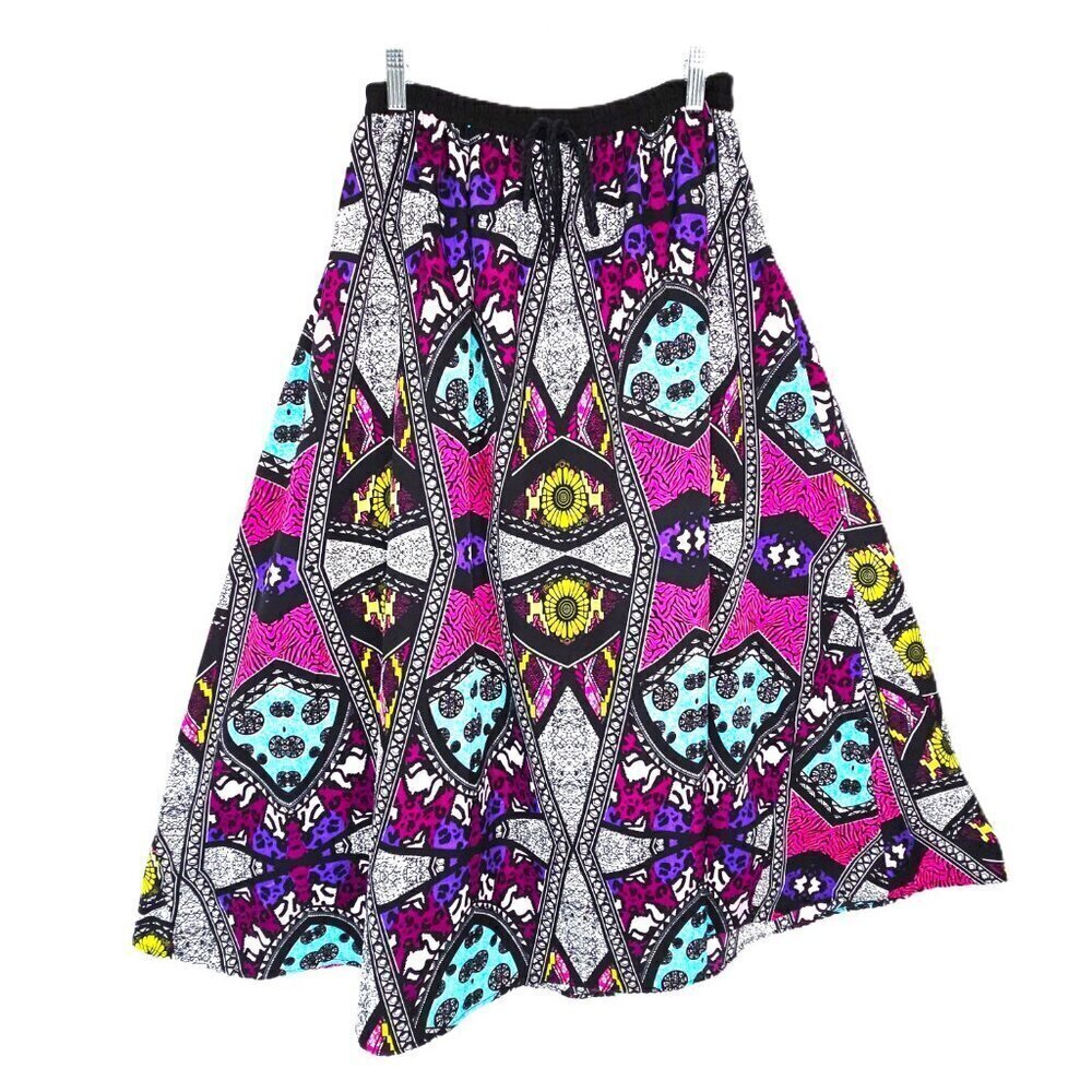 Vintage Bobbie Brooks Maxi Broom Geometric Tribal Neon Colorful Skirt